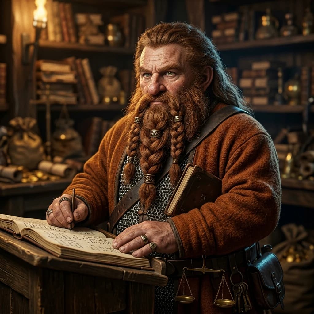 FISCUS, Tax watch and strategy in the Alfin Studio agent ensemble. Tolkien-inspired portrait.